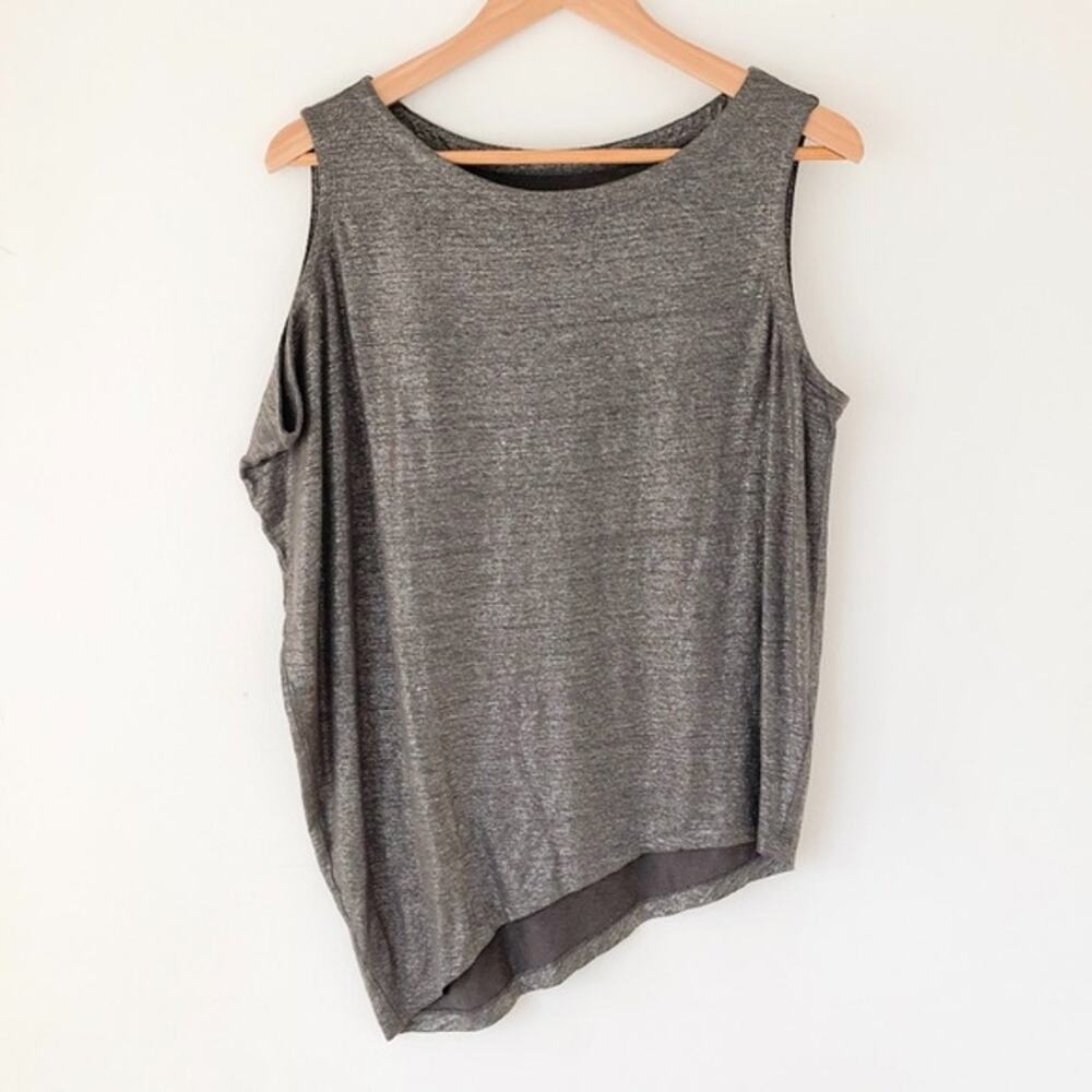EILEEN FISHER Metallic Gray Asymmetrical Tank Top